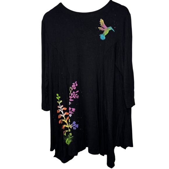 RAFFI Top Large Womens Watercolor Handpainted Lagenlook Art to Wear Hummingbird - Picture 2 of 9